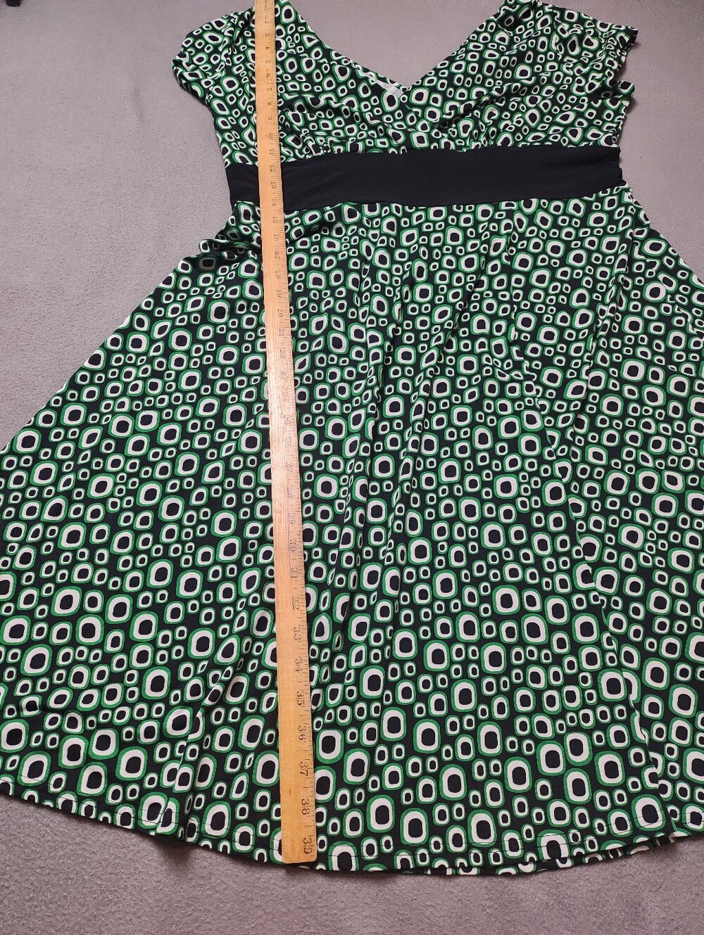 Addition Elle 1X Green Geometric Fit Flare Dress Made In Canada - Picture 7 of 9